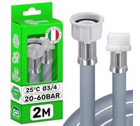 Rallonge Tuyau Lave Vaisselle ou Machine à Laver 2 m avec Connexions Ø 3/4" Pression de 20 à 60 Bar pour Températures de 25°C - MADE IN ITALY - Garantie de 5 Ans - ONIX TECH