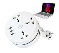 Rallonge Universelle Voyage - Blanc Ignifuge Rétractable Trois Ports USB, Adaptateur International Multiprise Pivotante, Solution Chargement Portable Bureau | Multiprise pour Étudiants Voyages Noël