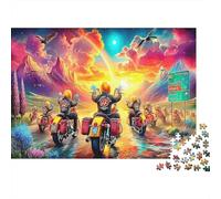 Rallye Moto Puzzle 1000 Pièces Adulte Puzzles，Riders du Coucher du Soleil Qualité Supérieure Papier Classique Jeu Éducatif Défi Cadeau Famille 52x38cm/1000pcs