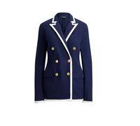 Ralph Lauren - Blazer piqué à double boutonnage bicolore - Femme - Vestes - Bleu - Taille: 46 FR