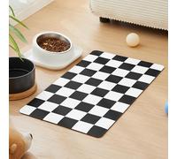 Ralxion Tapis d'alimentation à Carreaux pour Chien, Tapis Absorbant pour gamelle d'eau et de Nourriture pour Chien, Distributeur, mangeoire, Tapis de Table rétro esthétique, Motif Damier Noir, 40,6 x