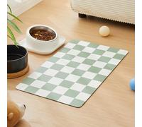 Ralxion Tapis d'alimentation à Carreaux pour Chien, Tapis Absorbant pour gamelle d'eau et de Nourriture pour Chien, Chat, Chiot - Rétro Moderne - Esthétique - Vert Sauge - 30,5 x 48,3 cm