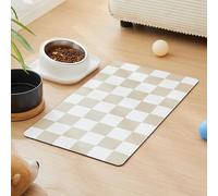 Ralxion Tapis d'alimentation à Carreaux pour Chien, Tapis Absorbant pour gamelle d'eau et de Nourriture pour Chien, Distributeur, rétro esthétique, Beige, Motif Damier, Tapis de Table pour Chiens