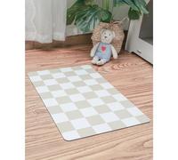 Ralxion Tapis d'alimentation à Carreaux pour Chien, Tapis Absorbant pour gamelle d'eau et de Nourriture pour Chien, Distributeur, rétro esthétique, Beige, Motif Damier, Tapis de Table pour Chiens