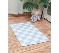 Ralxion Tapis d'alimentation à carreaux pour chien, tapis absorbant pour gamelle d'eau et de nourriture pour chien, chat, chiot - Rétro esthétique - Bleu clair - 40,6 x 61 cm