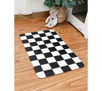 Ralxion Tapis d'alimentation à Carreaux pour Chien, Tapis Absorbant pour gamelle d'eau et de Nourriture pour Chien, Distributeur, mangeoire, Tapis de Table rétro esthétique, Motif Damier Noir, 40,6 x