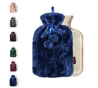 Ram® Bouillotte avec housse en fausse fourrure et pompons Bleu marine 2 l