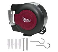 Ram® Corde à Linge rétractable avec Double câble - Séchoir à Linge Mural Robuste 2 x 15 m Bordeaux