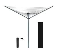 Ram® - Corde à Linge rotative à 3 Bras - 30 m - avec Piquet et Housse - Gris