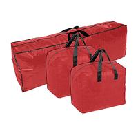 Ram® Lot de 3 Grands Sacs résistants pour Sapin de Noël avec 2 Sacs de décoration avec Fermeture éclair Rouge