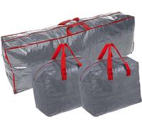 Ram® Lot de 3 sacs de rangement extra larges pour sapin de Noël avec 2 sacs de décoration de Noël pour boules, guirlandes, guirlandes lumineuses