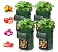 Ram® Lot de 4 Sacs de Culture pour Pommes de Terre, Carottes, tomates, concombres et Autres légumes Fabriqué en polyéthylène Vert