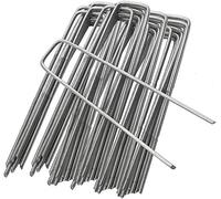 Ram® Lot de 50 piquets à Gazon galvanisés argentés en Forme de U pour Lutter Contre Les Mauvaises Herbes, Tissu de Jardin, Gazon Artificiel, 15,2 cm