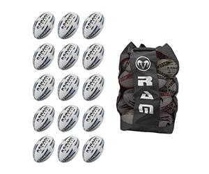 RAM Rugby Ballon de match Bundle - 15 x Raider Ballon de match + respirant Sac, noir