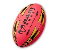 Ram Rugby Gripper 2.0 Pro Neon Ballon de rugby d'entraînement - Cousu à la main - Construction à 3 plis - Vessie Hi-Tech - Valve de vol de précision - Grip 3D pour un contrôle ultime des passes et des