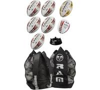 Ram Rugby Lot de ballons d'entraînement de taille 5/4/3 avec grip 3D et cousus à la main, support de balle et sac de transport (toutes tailles 5)