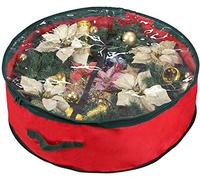 Ram® Sac de rangement de luxe pour couronne de Noël avec fermeture éclair transparente Rouge
