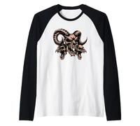 Ram Skull & Bird Skull Gothic Design - Squelette Corne Foncé Manche Raglan