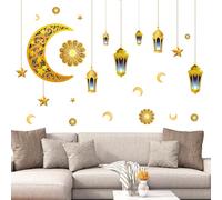 Ramadan Autocollant décoration murale autocollant décoration murale Ramadan lune étoile islamique 3D étanche DIY Stickers muraux pour fêtes musulmanes Autocollants de fenêtre (A)