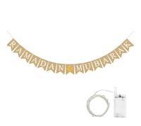 Ramadan Bannière,Avec Guirlande Lumineuse Jaune Chaud,Réutilisable Aïd Moubarak Bannière,Chaîne de Fanions Musulmans du Ramadan (Bleu)