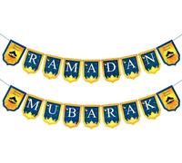 Ramadan Bannière Moubarak Bleu et Or Décorations pour le Ramadan