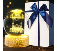 Ramadan - Boule de cristal LED décorative - Décoration de l'Aïd Mubarak - 6 cm - Alimentation USB - Avec socle - Cadeau musulman pour enfants, amis, couple, anniversaire, festival (A)