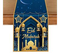Ramadan Eid Mubarak Chemin De Table, Lanterne de Mosquée Chemin De Table Toile De Jute De Bleu Islamique Burlap Cuisine Décor De Salle À Manger pour La Fête Intérieure Extérieure,14x72In