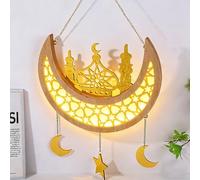 Ramadan Lumières LED décoratives en forme de lune - Décoration Ramadan - Bois - Pendentif LED - Demi-lune Aïd Mubarak - Décoration Ramadan - Lanterne lune et étoiles - Pendentif - Lumière décorative à