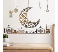 Ramadan Stickers Muraux Décoration Murale Eid Mubarak Art Mural Décoration PVC Sticker Mural Etoile Lanterne de Lune Autocollant Miroir Islamique Décoration Murale pour Maison Chambre A