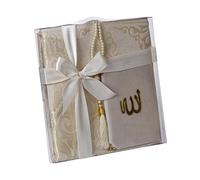 Ramadan24 Coffret cadeau tapis de prière islamique - Cadeau sacré pour musulmans - Kuran Tasbih Sajjad - 110 x 70 cm (blanc)
