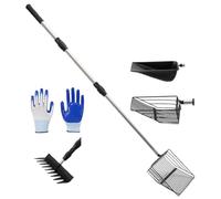 Ramasse-Crottes de Poulailler - Pelle à Litière pour Poulailler avec Manche Extensible - Outil Multifonction avec 4 Embouts pour Déchets Animaux et Entretien Ferme