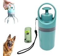 Ramasse-déjections canines 2 en 1 portable avec distributeur de sacs, support de sac à déjections canines à six griffes avec 15 sacs, outil à main léger en ABS pour promenade, extérieur, voyage