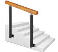 Rambarde d'escalier en Bois pour marches extérieures, Rampe de Porche de Style transitionnel avec barreaux latéraux et poteaux en Fer forgé réglables à 270°, Barre de sécurité (Couleur : Hau