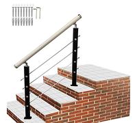 Rambarde D'Escalier Extérieure Pour La Sécurité Des Personnes Âgées Et Handicapées, Système De Garde-Corps Horizontal À Câbles Et Poteaux, Fixation Au Sol Avec Kit D'Installation, Poteau Noir, 130 Cm