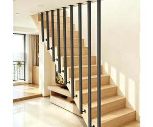 Rambarde d'escalier intérieure noire à profil carré, Balustres et poteaux modernes, Rambarde d'escalier en L, Système de rampe modulaire pour couloirs, appartements et villas (200cm)
