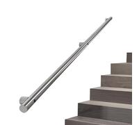 Rambarde d'escalier, Main Courante extérieure, Rampe de Jardin, Rampe Moderne en Tube Rond argenté en Acier Inoxydable, 2,5 m de Long, pour escaliers intérieurs et extérieurs, avec