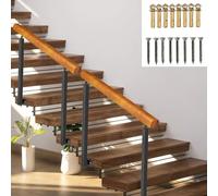Rambarde en Bois Massif Rambarde d’escalier s’adapte à Une Surface Plane et 1 à 3 marches en Rampe en Fer forgé avec 2 poteaux, Tige de Soutien de sécurité pour la Rampe de sécurité du Porch