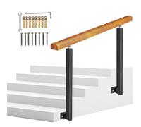 Rambarde pour escalier extérieur, Compatible avec 1 à 5 marches, en Bois, étanche et résistante à l'humidité, avec 2 poteaux en Fer forgé, Fixation Murale latérale et kit Complet (Couleur :