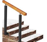 Rambarde pour escalier extérieur, Compatible avec 3 ou 4 marches, Rampe en Bois avec poteaux en Fer forgé Noir, Style transitionnel pour escaliers en béton ou en Bois (Couleur : Hauteur 85 c