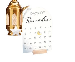 Ràmædan Advent Сalenďar - 20x12.7cm Acrylic Desktop Countdown Calendars | Ràmædan Calendar With Wooden Base | Movable Magnetic Crescent Moon | Islâмic Calendars Countdown