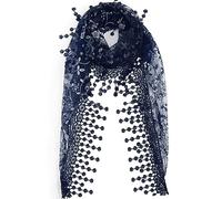 Ramede Écharpe en dentelle douce à motif de feuille - Écharpe tendance - Écharpe triangulaire florale à franges pour femme - Écharpe d'été en dentelle, bleu marine, taille unique