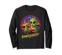 Ramen Attacks Alien Mangeant des Nouilles UFO Invasion Sci-FI Food Manche Longue