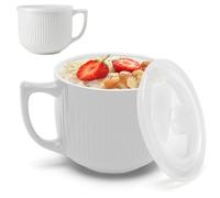 Ramen Bol à soupe en céramique 900 ml avec couvercle, bol à soupe pour micro-ondes, bol à pâtes, tasse à café, bol à soupe instantané, ramen (blanc)