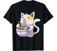 Ramen Cat Kawaii Anime Japanese T-Shirt Black XL