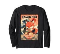 Ramen Fox Cute Japanese Noodle Lover Retro Anime Kawaii Ezo Manche Longue