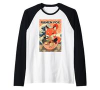 Ramen Fox Cute Japanese Noodle Lover Retro Anime Kawaii Ezo Manche Raglan
