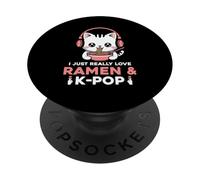 Ramen Kpop Kawaii Cat J'aime Vraiment Les Ramen et K-Pop K Pop PopSockets PopGrip Adhésif