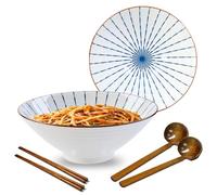 Ramen Lot de 2 bols japonais en céramique de 1000 ml avec baguettes et cuillères, bols à pâtes, bols à soupe, saladiers pour Pho Ramen (Hanabie)