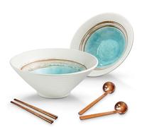 Ramen Lot de 2 bols japonais en céramique de 1000 ml avec baguettes et cuillères, bols à pâtes, bols à soupe, saladiers pour Pho Ramen