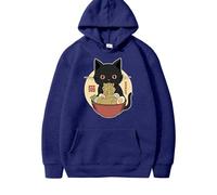 Ramen Nouilles Chat Japon Y2K Kawaii Rétro Chats Manga Anime Pull à Capuche Ramen Nouille Japonais Backprint Pull à Capuche Drôle Confortable Manches Longues Sweatshirt pour Homme et Femme, R bleu